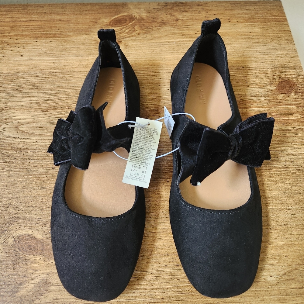 Old Navy Black Closed Toe Flats With Elastic Bow Strap 5Y Girl Women 7 - Picture 3 of 7